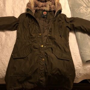 Brow faux fur winter coat.